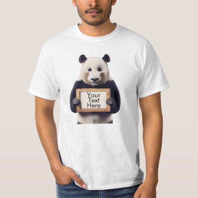 Personlig Panda Bear Holding-tecken T Shirt (Framsida)