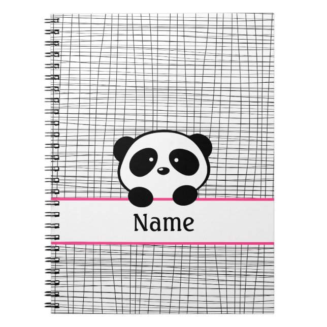 Personlig Panda Bear Rosa Black Notebook Anteckningsbok (Framsidan)