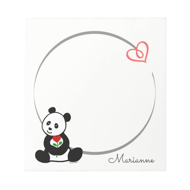 Personlig Panda Bear Tiny Heart Note Pad Anteckningsblock (Framsida)