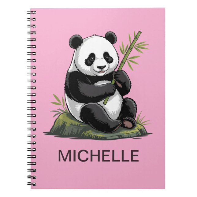 Personlig Panda Björn Grönska Bambu Rosa Anteckningsbok (Framsidan)