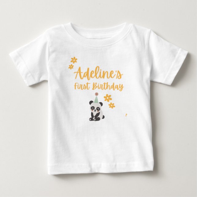 Personlig Panda Första Födelsedags T-Shirt (Framsida)