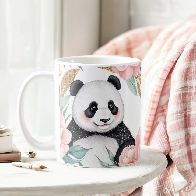 Personlig Panda med Blommigt Ram Kaffemugg (Skapare uppladdad)