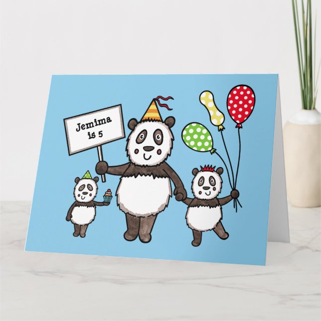 Personlig Panda Party Barn Birthday Kort (Framsida)