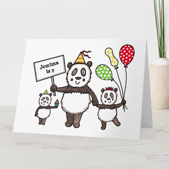 Personlig Panda Party Barn Birthday Kort (Framsida)