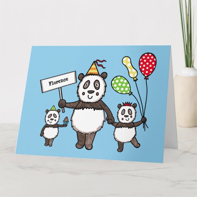 Personlig Panda Party Barn Birthday Kort (Framsida)