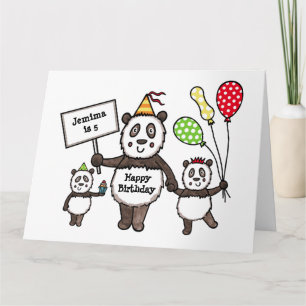 Personlig Panda Party Barn födelsedagskort Kort