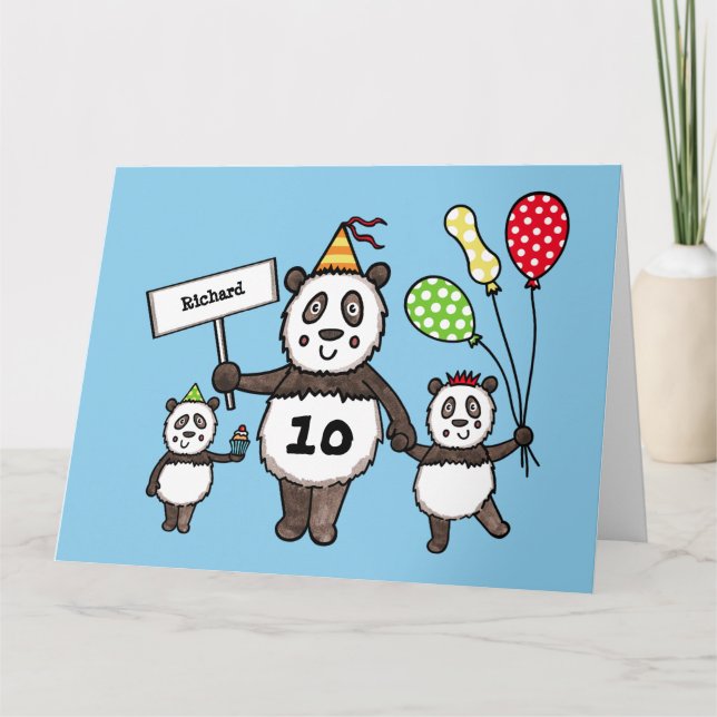 Personlig Panda Party Barn födelsedagskort Kort (Framsida)