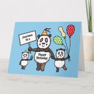 Personlig Panda Party Barn födelsedagskort Kort