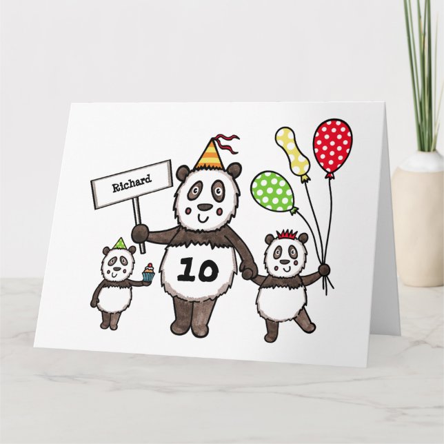 Personlig Panda Party Barn födelsedagskort Kort (Framsida)