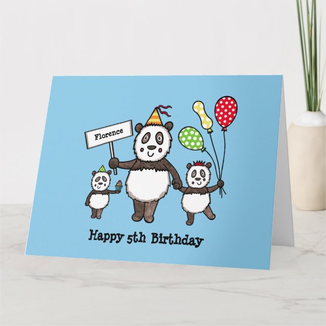 Personlig Panda Party Barnkalas Kort (Framsida)