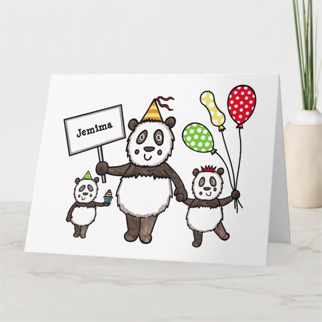 Personlig Panda Party Barnkalas Kort (Framsida)