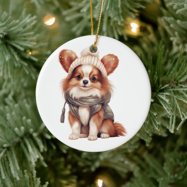 Personlig Papillon Hund Julgransprydnad Keramik (Träd)