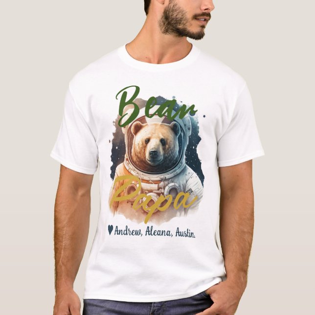 Personlig Pappa Bear Simple chic Namn Astronaut T Shirt (Framsida)