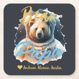 Personlig Pappa Bear Simple chic Namn Astronaut Underlägg Papper Kvadrat