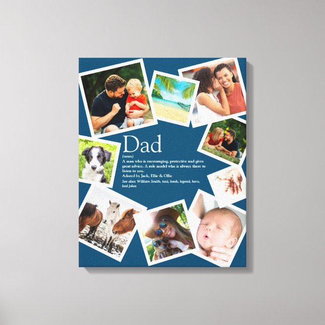 Personlig Pappa Definition 9 Photo Collage Blue Canvastryck (Framsida)