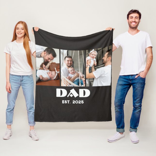 Personlig Pappa Estalished 3-Foto Collage Fleecefilt (På plats)