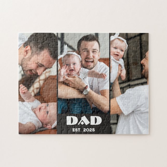 Personlig Pappa Etablerad 3-Foto Collage Pussel (Horisontell)