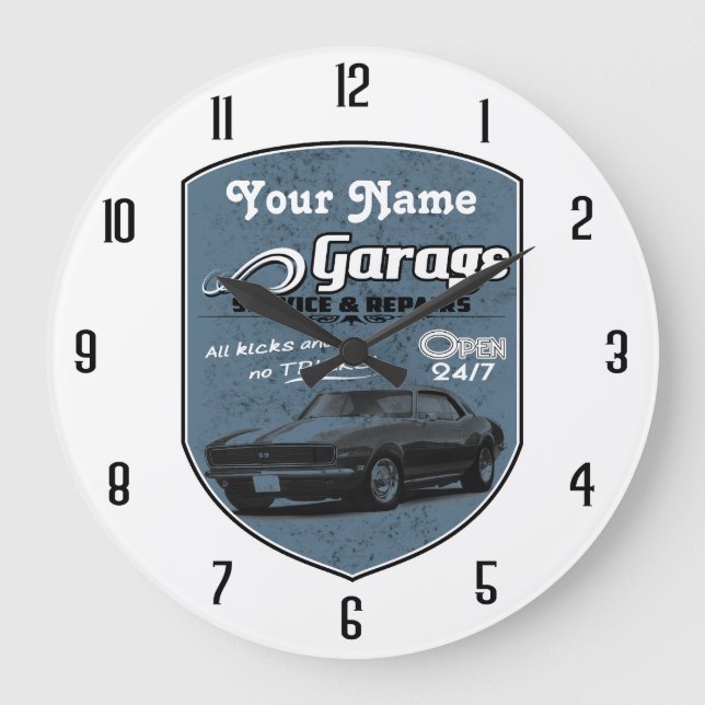 Personlig Pappa Garage Camaro Stor Klocka (Framsida)