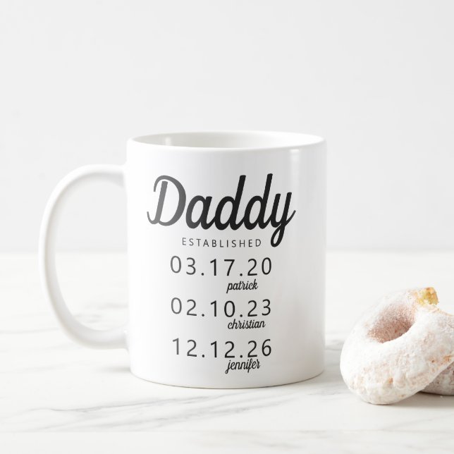 Personlig pappa inrättade Kid Birth Date Namn Kaffemugg (Med munk)