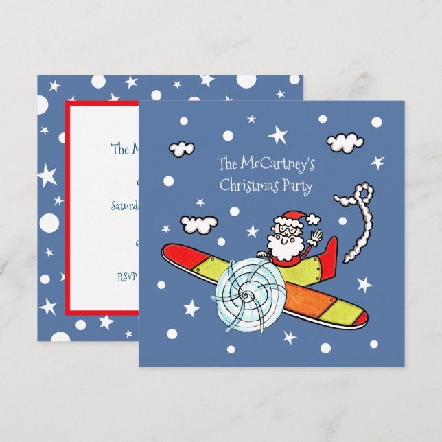 Personlig Pappa jul Jultomten flygplan Inbjudningar (Fram/baksida)