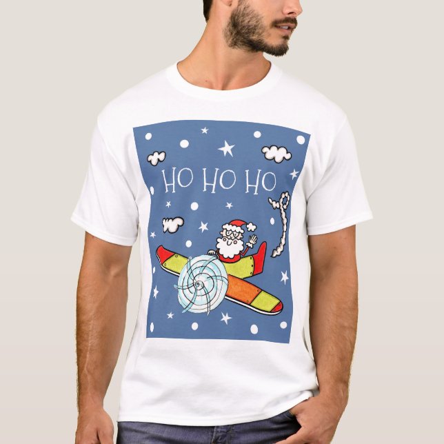 Personlig Pappa jul Jultomten flygplan T Shirt (Framsida)