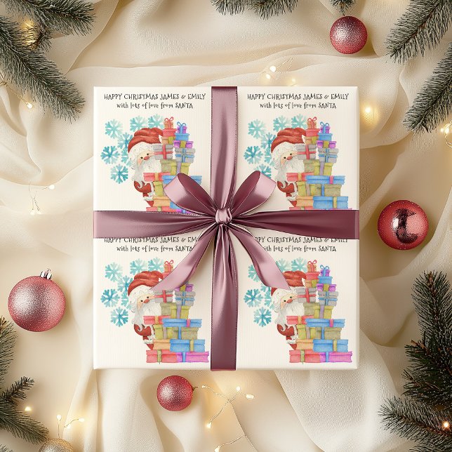 Personlig Pappa jul Snöflingor Kids Gift Presentpapper (Kids Christmas Wrapping Paper with Father Christmas)