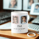 Personlig Pappa med 2 Kid Photos Gift Kaffemugg<br><div class="desc">Överraskande Pappa med en tänksam och praktisk gåva som han kommer att ta hand om varje dag. Den här personligen keramiska mugg har två anpassningsbar barnfoton och den söta frasen "Pappa, du är vår favorit" tryckt med pastellhjärtaccenter. Perfekt för Far dag, hans födelsedag, eller bara för att - detta hjärtliga...</div>