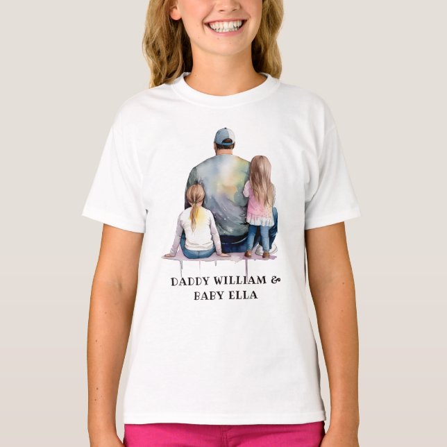 Personlig Pappa och döttrar (9) T Shirt (Framsida)