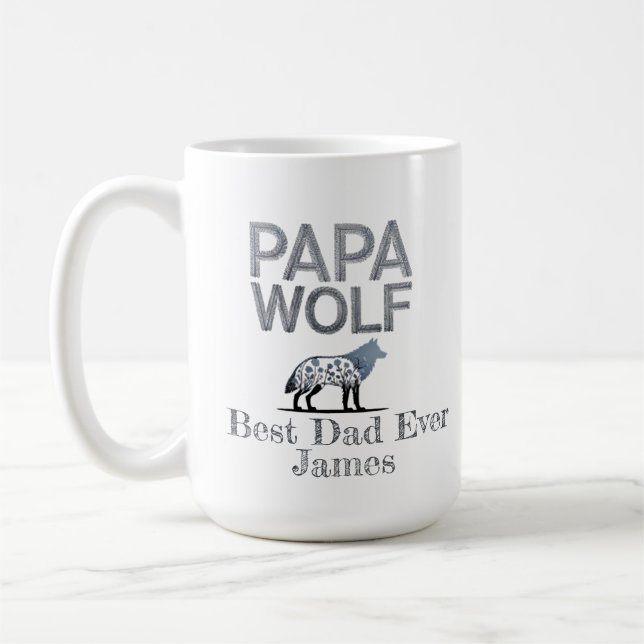 Personlig Pappa Varg Nature Silhouette Kaffemugg (Vänster)