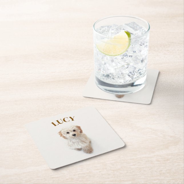 Personlig Papper Underlägg - Hund Photo & Namn Kvadrat (Insitu)