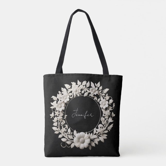 personlig pappersblomma ram handväska  tygkasse (Baksida)
