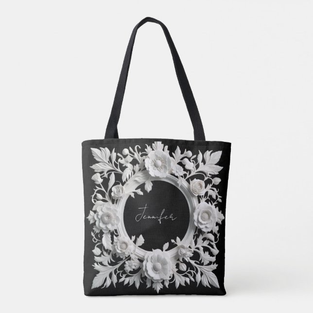 personlig pappersblomma ram handväska  tygkasse (Baksida)
