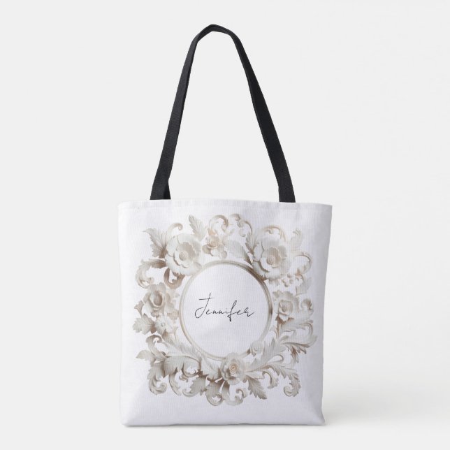 personlig pappersblomma ram handväska tygkasse (Baksida)
