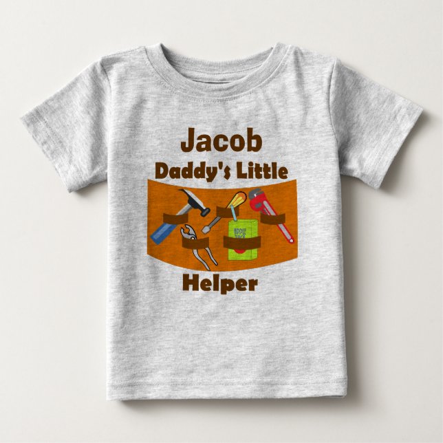 Personlig "Pappor Little Helper" Baby T-Shirt (Framsida)