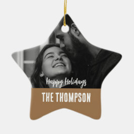 Personlig par foto Svartvit och brun Julgransprydnad Keramik