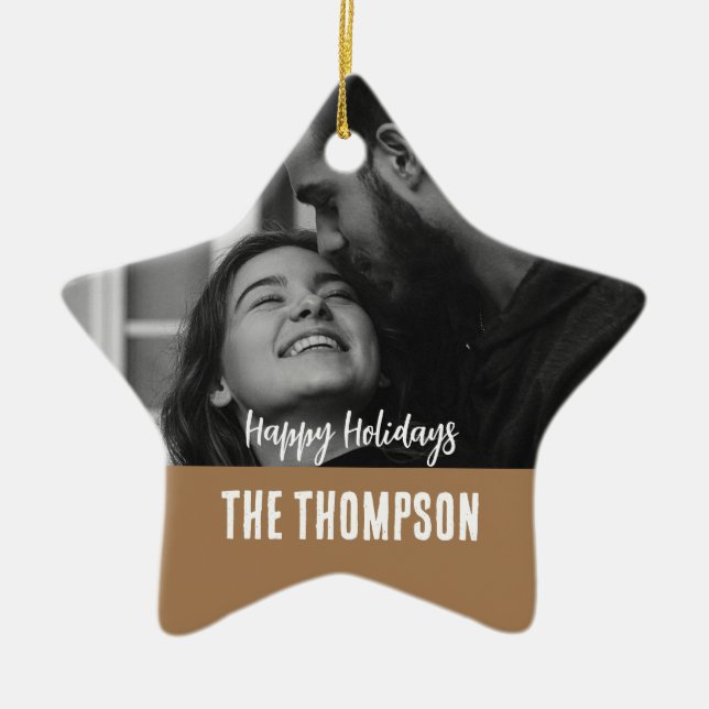 Personlig par foto Svartvit och brun Julgransprydnad Keramik (Framsidan)