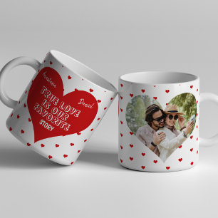 Personlig par hjärtformade fotot namn kaffemugg