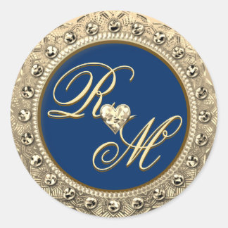 Personlig Par Monogram Guld säl Runt Klistermärke