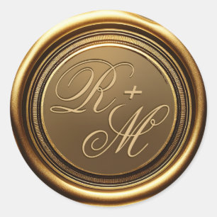 Personlig Par Monogram Guld Vax Runt Klistermärke