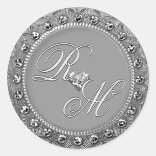 Personlig Par Monogram Silver Sear Runt Klistermärke