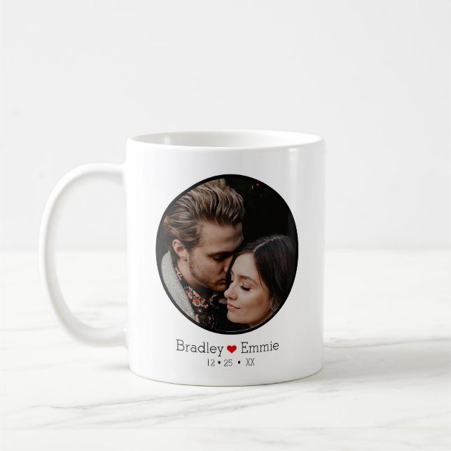 Personlig Par Photo Namn och Date Kaffemugg (Vänster)