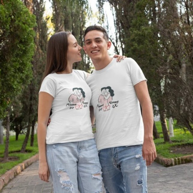 Personlig Par T-Shirt - Anpassade namn och datum (Name Personalized Couple t-shirt for Valentine's day and parties)