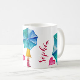 Personlig Paraplyflicka i akvarellkonst Kaffemugg