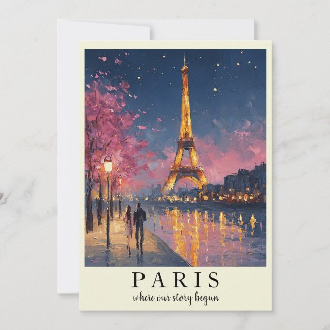 Personlig Paris Natt Platt Kort | Anpassad Citat  (Framsida)