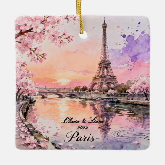 Personlig Paris-souvenir för par Julgransprydnad Keramik (Framsida)