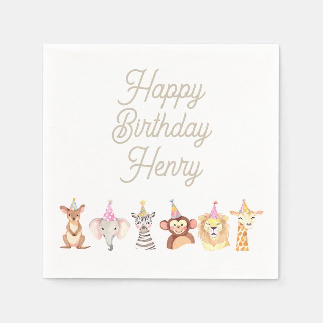 Personlig Party Animal Birthday Napkins Pappersservett (Framsidan)