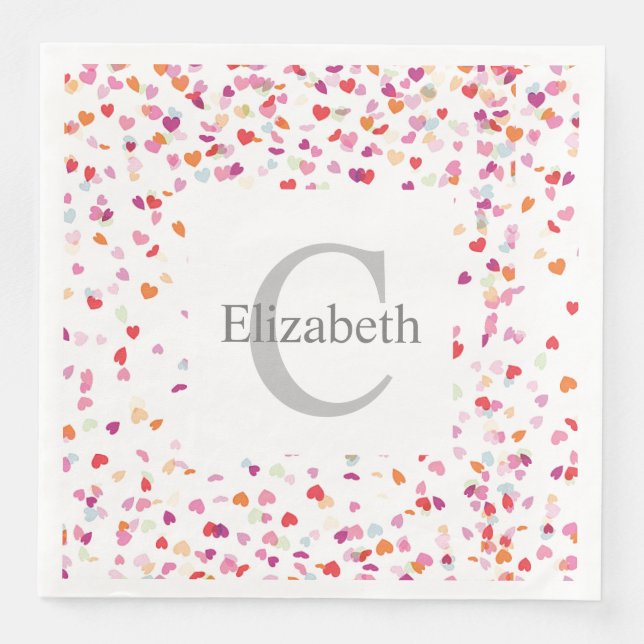 Personlig Party Napkins - Hearts Monogrammed Pappersservett (Framsida)