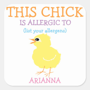 Personlig Påsk Gult Chick Allergy Alert Fyrkantigt Klistermärke