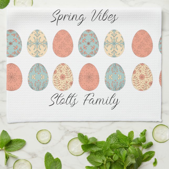 Personlig Påsk Kitchen Towel - Pastel Blommigt Kökshandduk (Vikta)