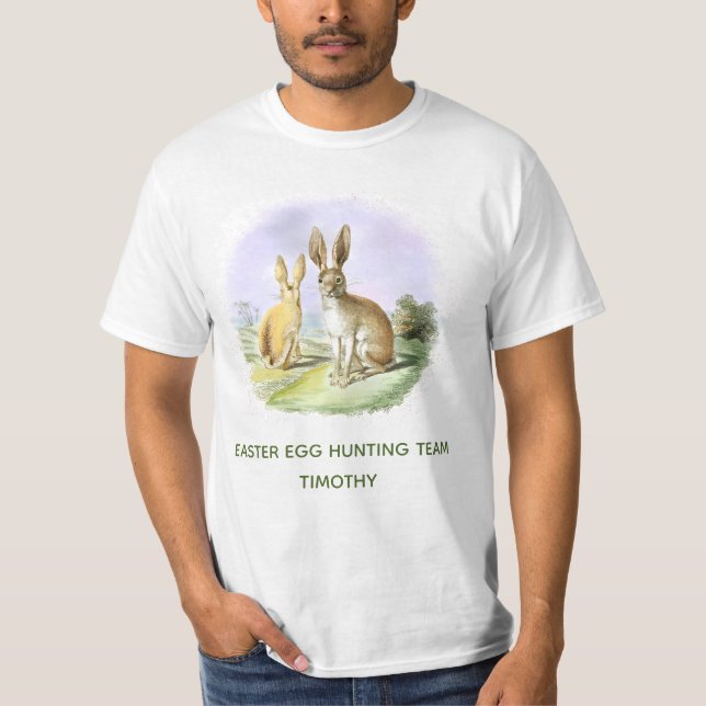 Personlig Påskägg Hunting Team Bunny Manar T Shirt (Framsida)